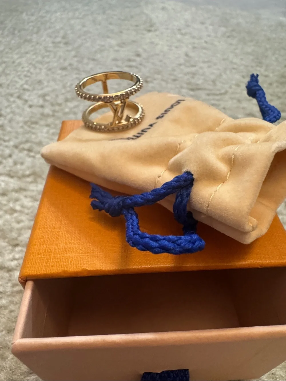 Louis Vuitton Gold LV Logo Pavé Double-Band Ring